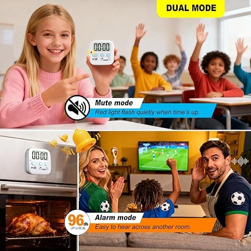 Antonki 2 Pack Digital Timer for Kids, Magnetic Countdown Kitchen Timers for Cooking, Egg, Classroom, Teacher, Exercise, Study, Oven - Battery Included thumbnail 5