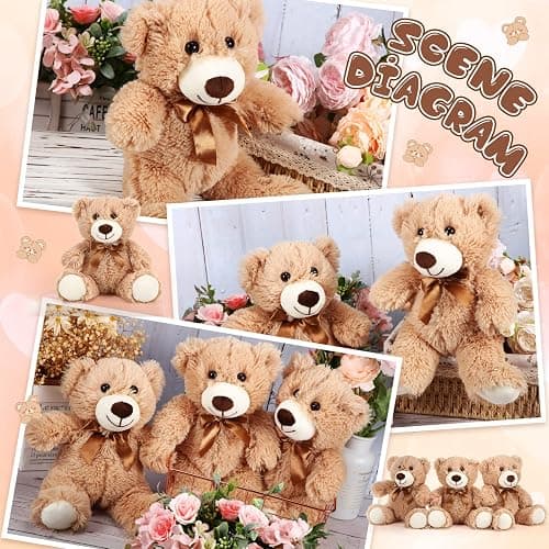 HyDren 12 Pieces Valentines Bears Stuffed Animals Soft Plush Toy Bears for Birthday Party Easter Wedding Baby Shower Christian Charity Donation Supplies(Light Brown) thumbnail 4