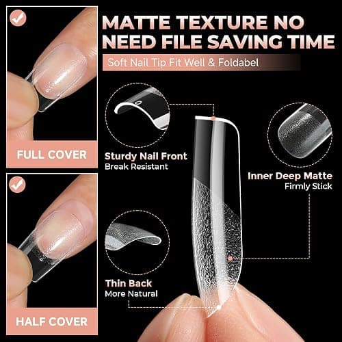 UNA GELLA Short Square Gel Nail Tips: 312pcs Square Fake Nails Pre-File Soft Gel Nails Tips for Full Cover Acrylic Nails False Nails12 Sizes Press on Nails for Nail Extensions Home DIY Salon thumbnail 3