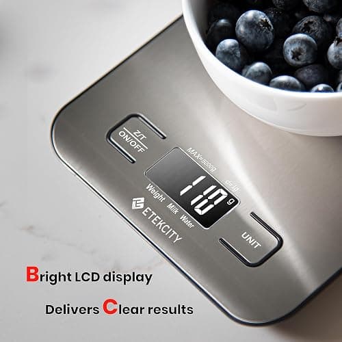 Etekcity Food Kitchen Scale, Digital Grams and Ounces for Weight Loss, Baking, Cooking, Keto and Meal Prep, LCD Display, Medium, 304 Stainless Steel thumbnail 4