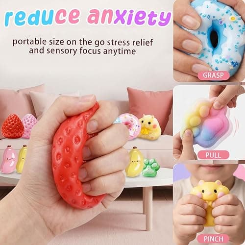 21Pcs Taba Toys Pack - Big Squishy Fidget Stress Relief Squeze Toys Kit, Includ Animals, Strawberry, Paw, Banana, Donut, Hamster, Chick, Cute Squishies Squishys Birthday for Girls Kids thumbnail 6