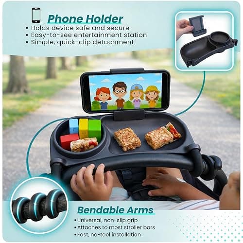 Swanoo Universal Stroller Snack Tray with Phone Holder | Compatible with Nuna Mockingbird Bugaboo Uppababy | Stroller Bumper Bar Tray Attachment | Baby Toddler Disneyland -Single Pack thumbnail 4