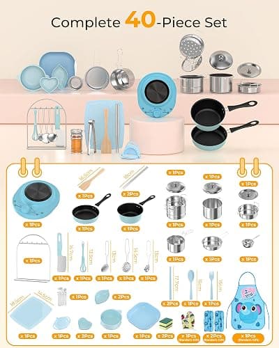 Gotoofun Kids Cooking Sets Real, Kid Safe Montessori Mini Tools Includes Stove Burner, Knife ect for Aged 8-12 Boys Girls Food Making, Easy for Beginners, Education Toys-Blue thumbnail 3