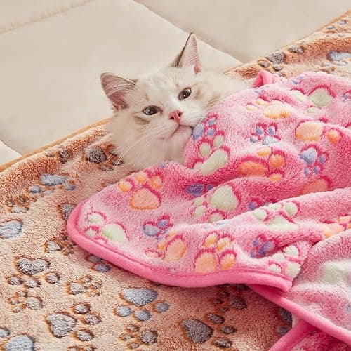 1 Pack 3 Blankets Super Soft Fluffy Premium Fleece Pet Blanket Flannel Throw for Dog Puppy Cat Paw Brown/Pink/White Small(23x16 inch) thumbnail 7