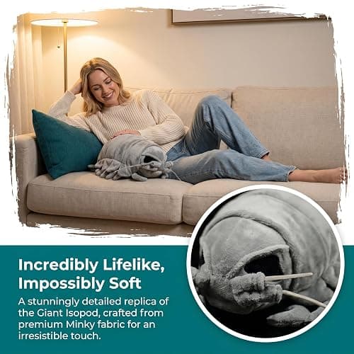 Tiny Heart Giant Isopod Stuffed Animal, 12-Inch | Realistic Deep Sea Creature Plush Toy, Soft Gray Isopod Plushie for Ocean Animal Lovers, Kids and Adults thumbnail 7