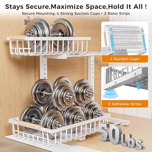 ENRUNEST Under Sink Organizer,2 Pack Under Kitchen Sink Organizer,2 Tier Sliding-Out,5 Level Height Adjustable,Thickened Carbon Steel,Anti-rust Treatment,For Kitchen Bathroom White thumbnail 7