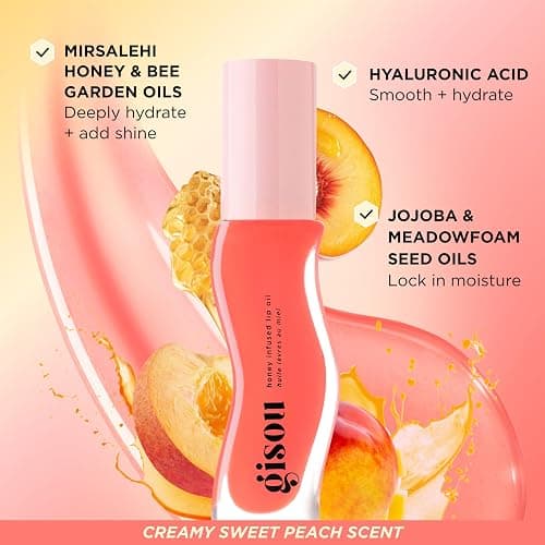 Gisou Honey Infused Hydrating Lip Oil, Nourishing Lip Moisturizer for Dry Lips, 0.27 fl oz (Bee-lini Peach) thumbnail 4