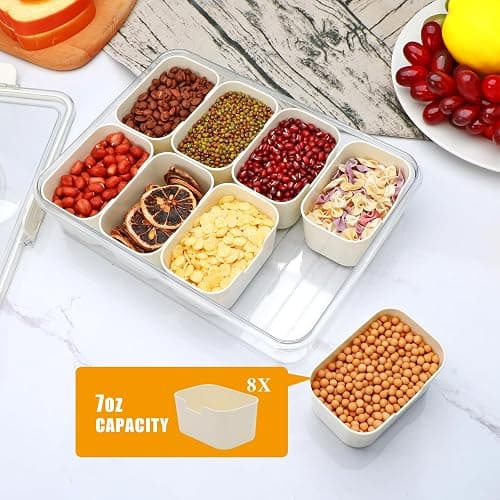 XING-RUIYANG Divided Serving Tray with Lid and Handle,Snackle Box Containers with 8 Compartment,Portable Snack Serving Platters Reusable Storae Organizer for Fruits,Nuts,Candy,Party,Picnic,Veggies thumbnail 9
