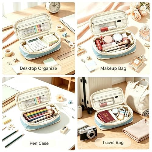 JECCYE Big Capacity Pencil Case, Special Cute Aesthetic Pencil Pouch Cases | Big Stationery Pencil Case Bag for Girls Boys, Back to School Supplies Storage Organizer Bag for College Office Travel (Blue) thumbnail 6