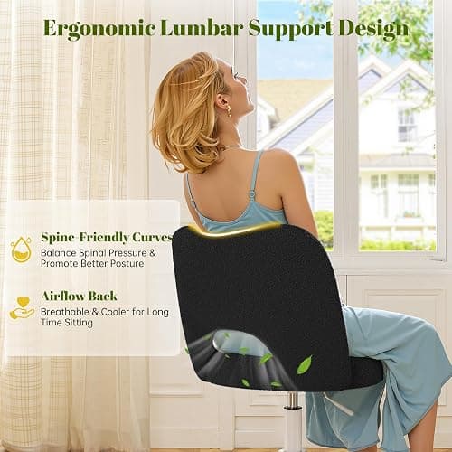 DurayLoly Small Vanity Chair with Silent Wheels Black, Cute Vanity Chair with Back,Ultra-Plush Fleece Cute Desk Chair, Small Office Chair Height Adjustable,for Make-up Room,Bedroom thumbnail 5