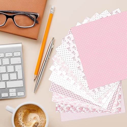 24 Sheets Preppy Pink Bow Scrapbook Paper, Coquette Bow Ribbon and Floral Decorative Craft Paper Folded Flat for Birthday Wedding Baby Shower Card Making Photo Album Decor, 12'' x 12'' thumbnail 6