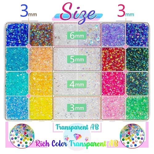 qiipii 24000Pcs 18 Color 3mm Transparent AB Resin Rhinestones w B7000 Glue for Bedazzling Crafting Flatback Colorful Stones Crystals Gems Diamonds Charms for Nails Face Makeup Tumblers Bottles Crafts thumbnail 3