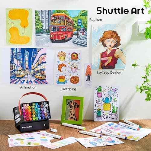 Shuttle Art Alcohol Markers Brush tip, Dual Tip Brush & Chisel Tip Art Marker Set, 50 Colors plus 1 Blender Permanent Marker Pens with Case Perfect for Illustration Students Adults Coloring thumbnail 5
