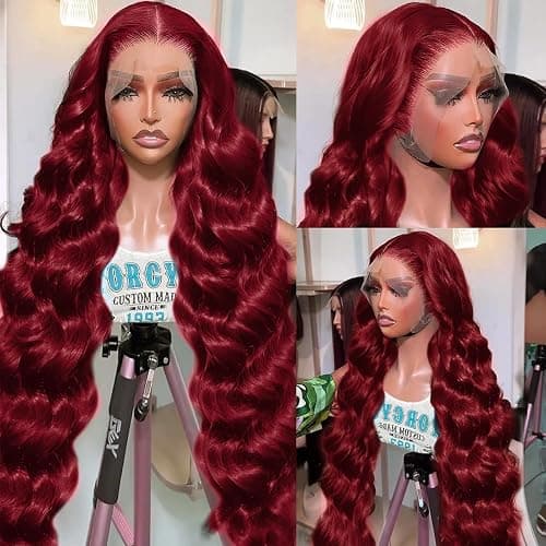 QZOQZO 28 Inch 99j Burgundy Lace Front Wigs Human Hair Red Burgundy Wig 180% Density 13x6 Body Wave Lace Front Wigs Pre Plucked Glueless Lace Front Wigs Human Hair for Women thumbnail 2