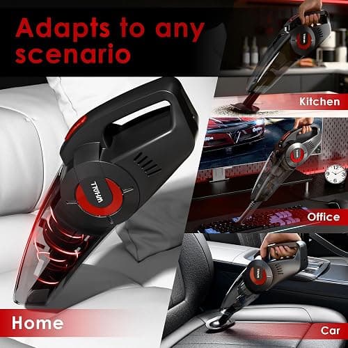 whall Handheld Cordless Car Vacuums, Wet and Dry Use 9000Pa Strong Suction Vacuums, Rechargeable Portable Vacuum Cleaner with LED, Charging Dock, Lightweight Mini Vacuum for Car, Home and Office, Red thumbnail 9