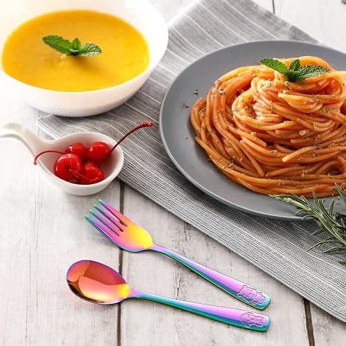 VITEVER 10 Pack Toddler Utensils, Stainless Steel Rainbow Silverware Set for Kids, Children Safe Cutlery Set Includes Forks and Spoons - Dishwasher Safe thumbnail 7