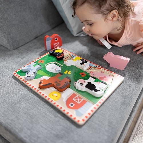 Melissa & Doug Farm Wooden Chunky Puzzle (8 pcs) - FSC Certified | 8 Chunky Wooden Pieces, Stand-Up Farm Animals and Barn, Motor Skill Building Puzzle Play, Toddler Toys for Kids, Ages 2+ thumbnail 2