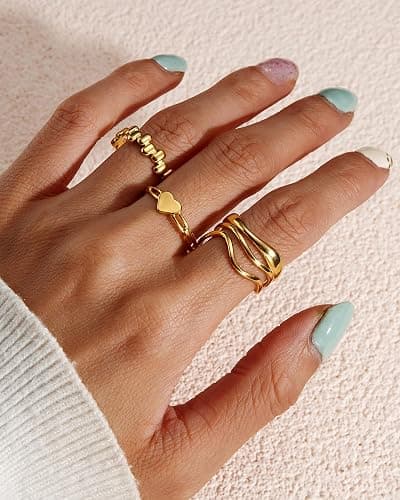 BETTY&SARAH 9PCS Gold Rings for Women Non Tarnish, 18K Gold Plated Chunky Adjustable Stackable Rings, Open Stacking Knuckle Ring Set Gifts thumbnail 5
