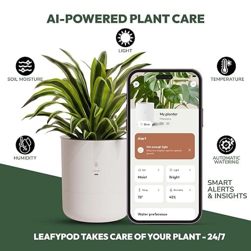 LeafyPod 8 Inch Smart Self Watering Planter with WiFi Bridge & App Control – AI Plant Care System with Sensors, Automatic Watering, Alerts – Modern Indoor Planter for Houseplants | Cordless thumbnail 3