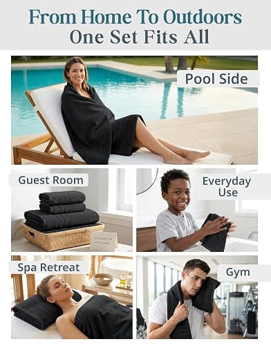 Casa Platino Towel Set Soft Absorbent Quick Dry 100% Cotton - Black | Bathroom Towel Set, Soft & Durable, Ring-Spun, Ideal for Spa & Home, with OEKO-TEX thumbnail 7