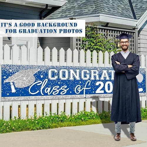 Large Congrats Grad Banner Light Blue Class of 2026 Banner Backdrop 2026 Yard Sign for Graduation Party Supplies Graduation Decorations 2026 (Light Blue) thumbnail 3