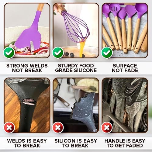 12 Pcs Purple Kitchen Accessories Set with Holder, Silicone Heads | Purple Kitchen Utensils Set for Cooking and Baking; Wooden Handles; Heat-Resistant up to 446°F; Non-Scratch for Nonstick Pans thumbnail 4