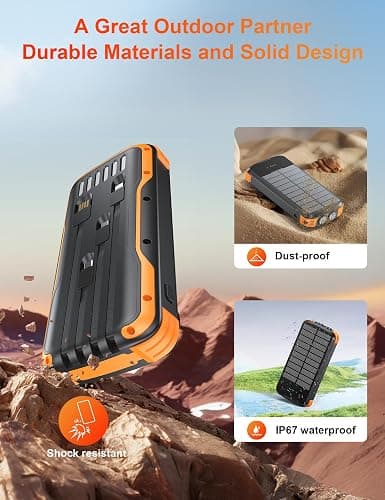 SOXONO Solar Charger Power Bank, PD 20W Fast Charging External Batter, 40000mAh Portable Phone Charger Built in 4 Cables with Dual Bright Flashlights for Camping, Hiking, and Outdoor Use thumbnail 8