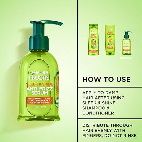 Garnier Fructis Sleek & Shine Anti-Frizz Serum for Frizzy, Dry Hair, Argan Oil, 5.1 Fl Oz, 1 Count (Packaging May Vary) thumbnail 4