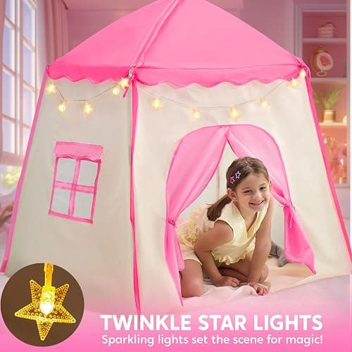 JOYIN Pink Princess Tent for Girls with LED Star Lights-Indoor & Outdoor Large Playhouse Kids Castle Play Tent for Children Indoor and Outdoor Games thumbnail 5