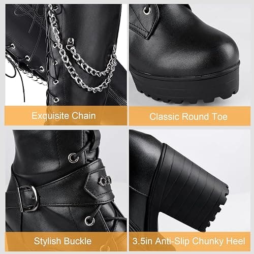 SeiteHuud Ladies' Boots Women Fashion Platform Block Heels Knee High Boots Lace up thumbnail 4