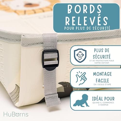 HuBorns - Tapis Bebe Pliable 180x140 cm, Tapis d'Eveil Bebe Reversible avec Bord Renforcé pour Plus Sécurité, Tapis de Jeux Bebe Epais avec Protection Anti-Chute, Tapis Exterieur Lavable (Carte M) thumbnail 3