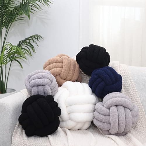 Petrella Knot Pillow Ball Round Throw Pillows Home Decor Cushion Decorative Aesthetic Throw Pillows，Lambswool White 8inch thumbnail 6