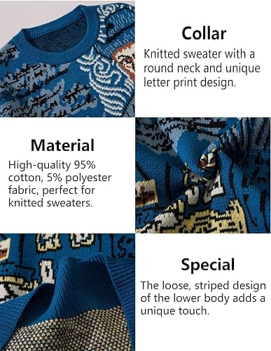 LILILEIDY Mens Crewneck Sweaters Graphic Comfortable Casual Knit Fall Winter Sweater Oversized Pullovers Blue,A1,M thumbnail 6