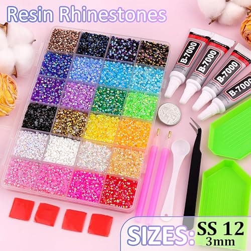 34000Pcs Resin Jelly Rhinestones for Bedazzling, Multicolor 3mm Flatback Gems for Diamond Art, Bedazzler Kit with 3Pcs 10ml B7000 Jewelry Glue for Bedazzle Thing Crafting Book Nail Art thumbnail 2