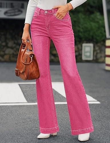 GRAPENT Womens Flare Jeans High Waisted Wide Leg Baggy Jean for Women Stretch Denim Pants thumbnail 5