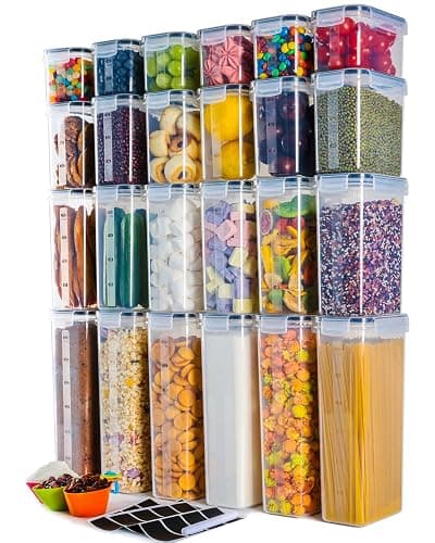 Airtight Food Storage Containers with Lids, Clear Pantry Canister Set for Kitchen Organization, Stackable Organizers for Flour, Sugar, Cereal, Rice, BPA Free Plastic 24 Pack with Different Sizes - Image 1