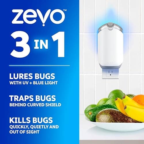 Zevo Flying Insect Trap & Cartridge - Plug in Fly Trap & Indoor Bug Catcher for Gnats, House & Fruit Flies - Mess-Free - Use in Any Room - Uses Blue & UV Light (1 Plug in Device & 1 Cartridge) thumbnail 2