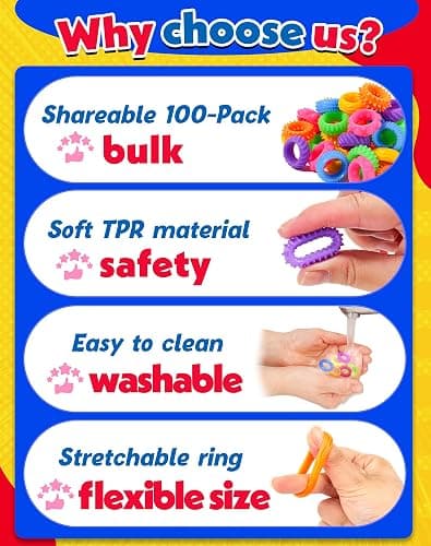 KLT Fidget Toys Bulk for Kids: 100pcs Textured Fidget Ring - Classroom Treasure Box Prize Quiet - Sensory Toys for Autism Stress Relief - Easter Basket Stuffers Bulk Kids Party Favors thumbnail 5