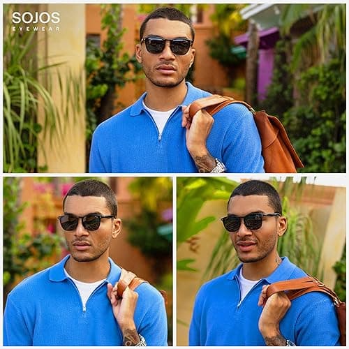 SOJOS Unisex Rounded Square Polarized Sunglasses TR90 Frame UV400 Protection Lightweight Retro for Women & Men thumbnail 4