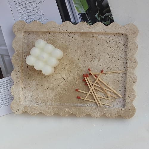 Natural Luxury Scalloped Marble Tray 10.8"x8", Rectangle Vanity Tray for Bathroom Kitchen Counter, Decorative Tray for Dresser Home Decor - Beige Travertine thumbnail 6