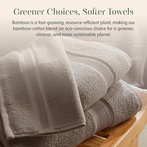 Springtree Home Luxury Bamboo Rayon Bath Towel Set of 4 | 35% Bamboo Rayon - 65% Cotton | Absorbent Quick-Dry Towels for Bathroom | Oeko-TEX Standard 100 Cotton | Cobblestone thumbnail 6