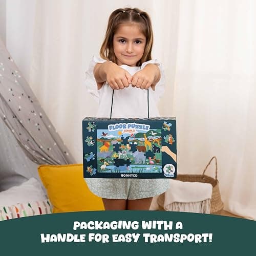 BONNYCO Giant Floor Puzzles for Kids of Jungle Animals with 48 Large Pieces. Safari Jumbo Puzzle 36.2 x 24.4 in, Gifts for Boys and Girls, Educational Kids Toys Ages 2-8 thumbnail 5