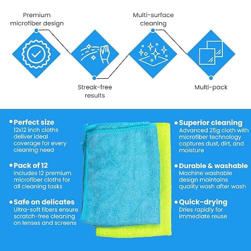 MIRACLEAN Micro Fiber Cloth for Cleaning 12 Pack - 12 x 12 inches - Rags for Cleaning House Streak-Free Wipes for Screens, Dusting & Appliances - Premium Microfiber Cleaning Cloth thumbnail 3
