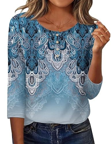 Zeagoo 3/4 Length Sleeve Women Tops Crew Neck Blouses Dressy Casual Summer T Shirts Loose Fit Business Work Clothes thumbnail 3