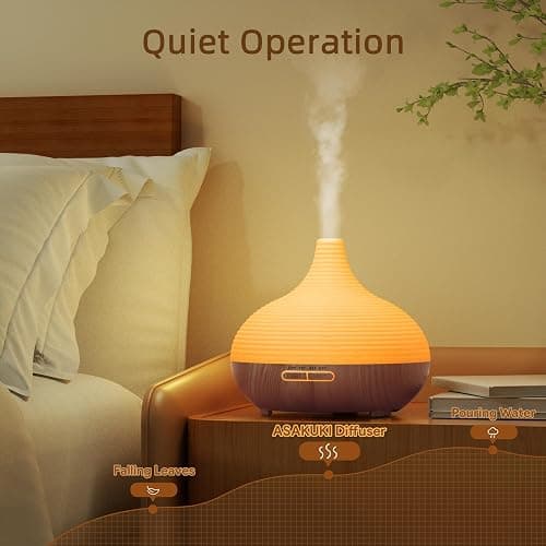 ASAKUKI 300ml Aroma Diffuser, Ultraschall Luftbefeuchter mit 8 * 10ml Ätherische Öle Set Diffusor, 14 Farben LED, 23dB Cool Mist Raumbefeuchter, Yoga, SPA, Zuhause Gelb thumbnail 6