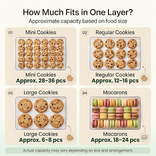LOEZ Cookie Carrier, 4-Tier Cookie Storage Container with Lid, Blue | 1.41-in clearance per tier for brownies, crackers and dumplings. BPA-free PP; dishwasher and microwave safe thumbnail 3