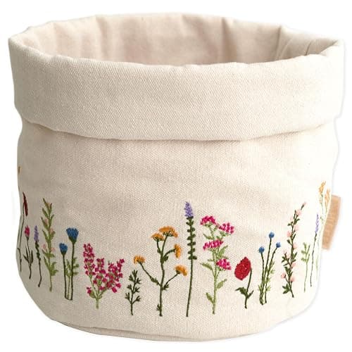 Papierdrachen Brotkorb "Frühlingswiese" - charmante Tischdekoration - mit hochwertiger Blumenbestickung in Wiesenoptik - Image 1