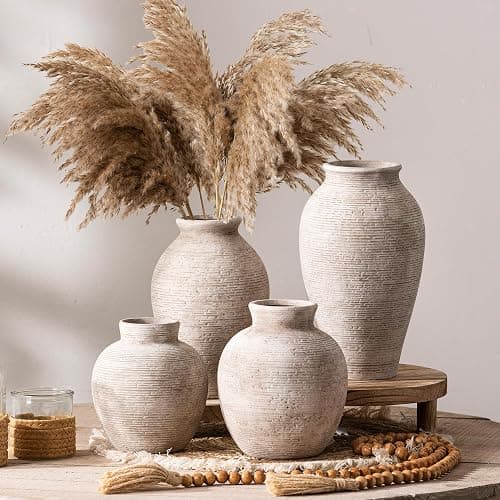 Vanselia Ceramic Flower Vase Home Decor - Farmhouse Table Vases Rustic Vintage Living Room Kitchen Bedroom Decorations for House Book Shelf Office Coffee Desk Dining Fireplace (7.4" Retro) thumbnail 7