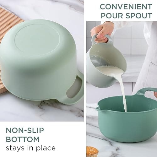 COOK WITH COLOR Nesting Plastic Mixing Bowl Set with Pour Spouts and Handles, Sage, 4 Piece Non-Slip thumbnail 4