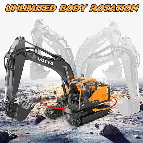 DOUBLE E Volvo 1:16 RC Excavator Toy,3 in 1 Construction Toys, 360°Rotation,Toys Digger with Metal Shovel Drill Grab RC Construction Vehicles for Kids Adults thumbnail 5